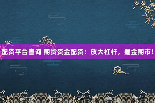 配资平台查询 期货资金配资：放大杠杆，掘金期市！