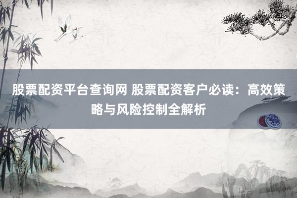 股票配资平台查询网 股票配资客户必读：高效策略与风险控制全解析
