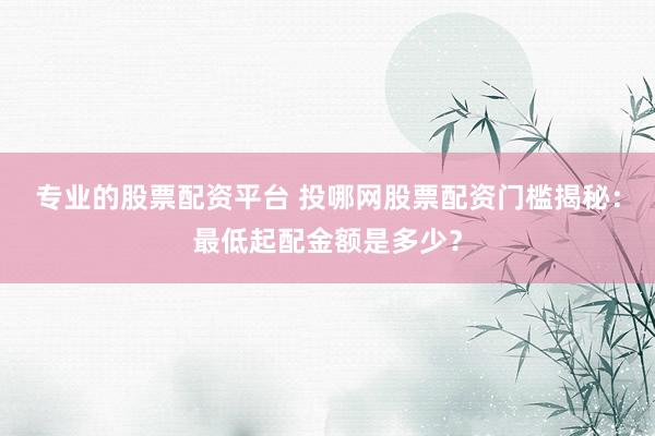 专业的股票配资平台 投哪网股票配资门槛揭秘：最低起配金额是多少？