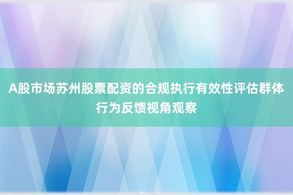 A股市场苏州股票配资的合规执行有效性评估群体行为反馈视角观察