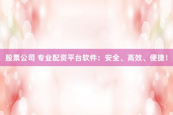 股票公司 专业配资平台软件：安全、高效、便捷！